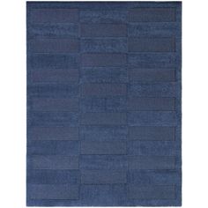 a blue rug with squares on the top and bottom in different sizes, shapes and colors