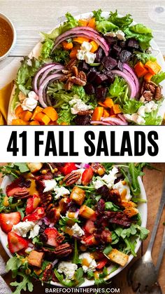 Friendsgiving Salad Recipes, Healthy Salad Vegetarian, Exciting Salad Recipes, Easy Fall Salad Ideas, Small Salad Ideas, Fall Veggies In Season, Crowd Pleasing Salads, Crowded Kitchen Recipes, Large Salad Recipes