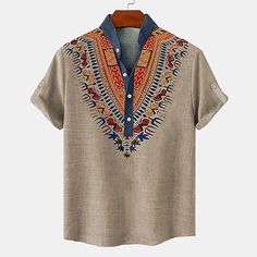 Season:Summer,Spring; Fabric:18.6% Linen 63.2% Polyester 18.2% Cellulose Fiber; Sleeve Length:Short Sleeve; Look After Me:Machine wash; Gender:Men's; Style:Casual; Elasticity:Inelastic; Tops Type:Shirt; Occasion:Holiday; Fit Type:Regular Fit; Design:Print; Neckline:Stand Collar; Listing Date:05/31/2024; Bust:null; Length:null; Shoulder Width:null; Fit US Size:null; Fit UK Size:null; Fit EU Size:null; Sleeve Length:null Tuxedo Shirt Men, Womens Basic Tops, Mens Printed Shirts, Mens Outdoor Jackets, Shirt Linen, Spring Clothing, Cotton Linen Pants, Trench Coat Men, Linen Shirt Men