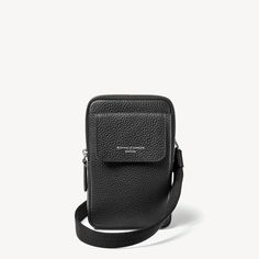 Black Leather Reporter Crossbody Phone Bag | Aspinal of London Classic Phone Bag Pouch For On-the-go, Leather Phone Bag With Removable Pouch For On-the-go, Leather Phone Bag With Card Slots For On-the-go, Leather Bag With Hidden Phone Sleeve For On-the-go, Modern Leather Phone Bag With Card Slots, Luxury Leather Wallet With Mobile Phone Bag, Leather Work Bag With Cell Phone Pocket, Leather Work Bags With Cell Phone Pocket, Leather Bags With Cell Phone Pocket For Work