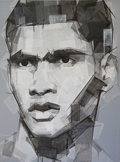 a drawing of a man's face made up of squares and rectangles