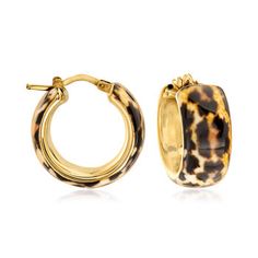 Ross-Simons - Italian Leopard-Print Enamel Hoop Earrings Over Sterling. 7/8". Add this wild pair to your jewelry box. In a bold and lightweight design, leopard-print enamel line the outside of the polished 18kt yellow gold over sterling silver hoops. Made in Italy. Hanging length is 7/8". Snap-bar, leopard-print enamel hoop earrings. Jewelry Accessories Ideas, Dope Jewelry, Jewelry Essentials, Funky Jewelry, Jewelry Lookbook, Stacked Jewelry, Girly Jewelry, Sterling Silver Hoops, Jewelry Inspo