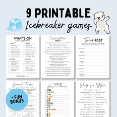 the 9 printable icebreaker games for kids to play with and learn how to use them