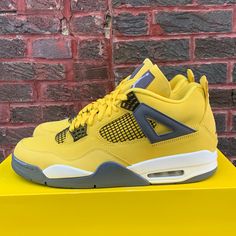 Deadstock, Air Jordan 4 Retro Aka Lightning 4s Color Yellow Size 11 Brand New Lightning 4s, Air Jordan 4 Retro Lightning, Jordan 4 Retro Lightning, White And Gold Sneakers, Jordan 1 Low White, Jordans Retro, Jordan Ones, British Khaki, Air Jordan 13 Retro