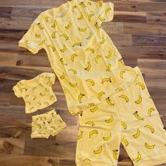 Unisex Banana Pajamas For Doll And Me Size 10. Brand New!! Shorts And Tee. Playful Matching Sleepwear Set For Sleeping, Playful Matching Set Sleepwear, Playful Cotton Pajama Shorts For Sleep, Fun Cotton Loungewear Set, Playful Cotton Sleepwear For Bedtime, Playful Cotton Onesie For Sleep, Fun Cotton Sleep Sets, Fun Cotton Sleepwear Set, Cute Matching Pajama Sets For Sleep