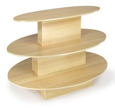 three tiered wooden shelf on white background