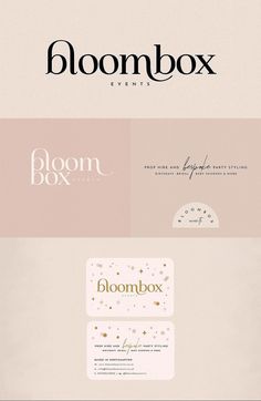 the bloombox logo is shown in three different colors and font styles, including pink, white