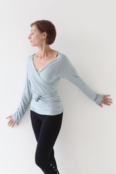 Personal style, original unique and handmade casual clothes. Yoga Clothes | Must have Clothing  #yogastyle  #yogaclothing #yoga. #yogaapparel #leggings #comfortable Fitted Wrap Top For Winter, Fitted Solid Color Wrap Top, Fall Wrap Top, Fitted Long Sleeve Wrap Top For Fall, Fitted Versatile Wrap Top For Spring, Fitted Long Sleeve Faux Wrap Top, Versatile Fitted Wrap Top For Spring, Chic Stretch Long Sleeve Wrap Top, Chic Long Sleeve Stretch Wrap Top