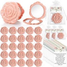 pink rose shaped cookie cutters with matching mirror and bag for baking or decorating