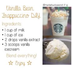 vanilla bean frappuccine day recipe with instructions for making it in the blender