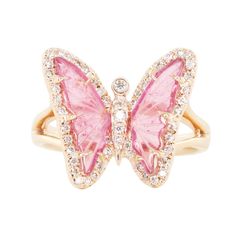 14kt rose gold and diamond pink tourmaline butterfly ring - Luna Skye Butterfly Diamond Ring, Rose Gold Heart Ring, Luna Skye, Gold Butterfly Ring, Heart Shaped Diamond Ring, Pink Gold Rings, Rings Pink, Rose Gold Butterfly, Gold Heart Ring