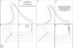 four different patterns for the top and bottom half of a dress, with measurements to each side