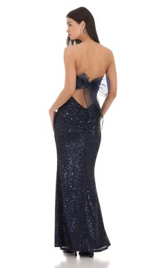 Sequin Strapless Maxi Dress in Navy Winter Ball Dresses, Navy Blue Prom Dresses, Navy Blue Maxi Dress, Sparkly Wedding Dress, Navy Blue Bridesmaid Dresses, Long Blue Dress, Dark Blue Dress, Lucy In The Sky, Prom Dress Inspiration