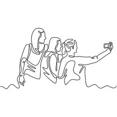 one continuous line drawing of two people sitting on a couch and taking a selfie with their cell phone