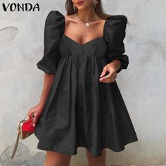 Vonda Summer Bohemian Mini Dress Women Sexy Puff Sleeve Vestido V Neck Pleated Zipper Party Robe Beach Sundress Oversized Summer Mini Dress With Lantern Sleeves For Night Out, Summer Lantern Sleeve Mini Dress For Night Out, Summer Lantern Sleeve Dresses For Night Out, Summer Lantern Sleeve Dress For Night Out, Summer Mini Dress With Lantern Sleeves For Date Night, Summer Party Dress With Puff Sleeves And Square Neck, Summer Puff Sleeve V-neck Dress For Party, Summer Mini Dress With Lantern Sleeves For Day Out, Summer Lantern Sleeve Mini Dress For Day Out