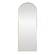 Brushed gold finish aluminum frame. Over sized leaner mirror. Origin 21 26-in W x 70-in H Arch Brushed Gold Framed Full Length Wall Mirror | AL058A-GLD-2670 Full Body Gold Mirror, Gold Mirror Full Length, Gold Full Length Mirror, Coastal Room Decor, Full Length Wall Mirror, Wag Dr, F1 Wag, Gold Rooms, Room Items