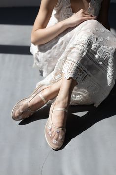 Beige tulle ballerina flats with beige thread handmade embroidery are made to measure from a soft mesh and natural leather with a comfortable low heel.  Transparent and minimalistic, made only from high-quality materials, these ballerina shoes will perfectly complement any look. Makes a perfect gift :) Sort cushioned insoles along the entire length of the shoe will remember the position of the foot and add comfort. Anti-slip outsoles are a mixture of leather chips and rubber, it's more wear-resi Cream Closed Toe Flats For Spring, Spring Cream Closed Toe Flats, Beige Round Toe Wedding Shoes For Spring, Summer Cream Flats With Low Heel, Spring Embroidered Closed Toe Flats, Beige Summer Wedding Shoes With Round Toe, White Ballet Flats For Spring Party, Spring Cream Ballet Flats With Almond Toe, Feminine Summer Party Ballet Flats