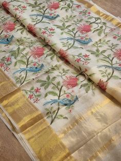 Pure Organza silk Banarasi Border Floral Embroidery Saree with running border blouse Floral Embroidery Saree, Saree Organza, Silk Banarasi Saree, Kora Silk Sarees, South Silk Sarees, New Saree Designs, Saree Floral, Floral Saree, Organza Silk Saree