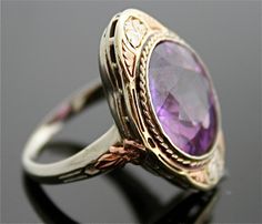 Gold Antique Ring  Gold Cocktail Ring with by SITFineJewelry, $1750.00 Purple Ruby Ring For Formal Occasions, Heirloom Purple Sapphire Ring For Anniversary, Heirloom Amethyst Ring With Accent Stones, Purple Amethyst Art Deco Ring, Vintage Purple Sapphire Gemstone Ring, Classic Purple Ruby Wedding Ring, Heirloom Purple Rings With Accent Stones, Heirloom Purple Ring With Center Stone, Fine Jewelry Purple Hallmarked Sapphire Ring