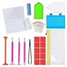 the contents of a craft kit including plastic tools