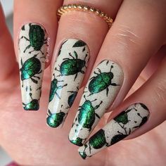 Insect Nails Art Designs, Mothman Nail Art, Scarab Nails, Beetle Nail Art, Insect Nail Art, Moth Nails, Beetle Nails, Insect Nails, Bee Nail Designs