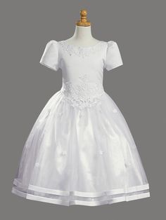 Satin Bodice w/ Tulle Skirt Communion Dress - Pink Princess Tea Length Flower Girl Dress, Girls Communion Dresses, Tulle Skirt Dress, Satin Flower Girl Dress, White Ball Gowns, Unconventional Wedding Dress, Elegant Ball Gowns, First Communion Dress, First Communion Dresses