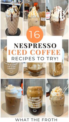 six different iced coffees with text overlay that reads 16 necesso iced coffee recipes to try