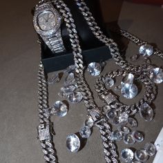 26" & 18" Chain, Bracelet, Watch High-End Prototypes & Wholesale Prices. Real Lab Diamonds & Real Gold 4x's Over No Tarnishing Stainless Steel. Jewelers Offer Similar Lab Diamond Pieces For $400-$1k+ ... Real Diamonds, But They’re Not Worth Much Because They've Been Produced In The Lab. Vvs Clarity. They Look Identical To Natural Earth Diamonds The Only Difference Is The Price Tag. Long Lasting Quality *They Will Not Tarnish If You Clean With Mild Soap & Never Use Harsh Chemicals. "Look Like Money Without Overspending" Music Videos, Events, Photos, Entertainment Industry Fast Insured Shipping Positive Reviews Thank You For Shopping With Queenie La Colors, Natural Earth, Entertainment Industry, Price Tag, Real Diamonds, Lab Diamonds, Mild Soap, Real Gold, Red Gold