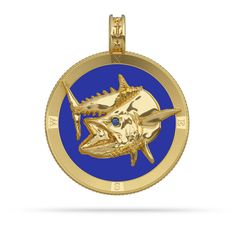 All medallions are custom designed originals with the highest quality .925 sterling, .935 Argentium non-tarnish silver, 10k, 14k, or 18k gold and can be set with a genuine precious stone (your choice of Ruby, Sapphire, or Emerald). SPECIFICATIONS Mackerel "Kingfish" Compass Medallion Pendant Material : Sterling Silver/Yellow Gold/ White Gold Material Purity : .925 / 10K / 14K / 18K Material Color : Yellow/White Manufacturing Process: Investment Casting Finish : High Polish Gemstone: Faceted Gend Luxury Tarnish Resistant Coin Jewelry, Luxury Tarnish-resistant Medallion Jewelry, Polished Commemorative Medallion Jewelry, Polished Medallion Jewelry For Commemoration, Polished Finish Medallion Jewelry For Commemoration, Commemorative White Gold Medallion Jewelry, Polished Finish Commemoration Medallion Jewelry, Custom 14k Yellow Gold Jewelry, Luxury 14k Gold Jewelry For Commemoration