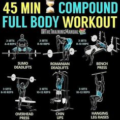 the full body workout poster shows how to do an exercise with dumbs and bench presses