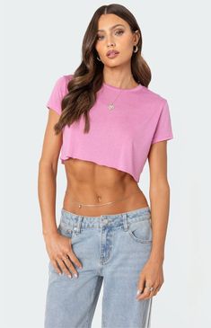 This cropped t shirt gives a cute twist on a closet staple. With its cool raw hem, it's a versatile piece that adds a fresh touch to any outfit. T shirtCropped fitRaw hem detailPolyester, RayonModel wears size SModel height is 5'8Item care: Machine wash at maximum 30ºC, do not bleach, do not tumble dry, iron at a maximum of 110ºC, do not dry clean. Edikted Womens Seville Cropped T-Shirt - Pink size XL Visionary Fashion, Crop T Shirt, Swimwear Dress, School Fits, Cropped T Shirt, Pant Shirt, Seville, Crop Tshirt, Skirted Swimwear