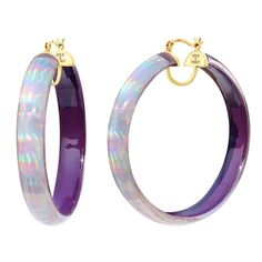 Rave Lucite Hoops in Purple Iridescent Design, Lucite Earrings, Rainbow Iridescent, September Birthstone Jewelry, 90s Baby, Vsco Girl, Red Jewelry, Handcrafted Accessories, Jewelry Ring Box