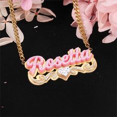 Material: Copper, Acrylic. Color: Gold. Necklcae Chain Length: 14",16",18",20",22". Earrings Diameter: 60mm/ 2.36". Process: Gold plated. Recipient: Woman, Mom, Wife, Girl Friend, Children, Family. Product Type: Personalized Jewelry. Gift Type: Set. Occasions: Valentine's Day, Mother's Day, Christmas, Birthday, etc. Jewelry Type: Name Necklace, Name Earrings. Brand: Silviax Jewelry. Item: 2023S0010 Customizable Metal Jewelry For Mother's Day, Customizable Metal Necklaces For Mother's Day, Customizable Pink Nameplate Jewelry, Valentine's Day Name Necklace With Chain, Anniversary Name Necklace For Valentine's Day, Valentine's Day Anniversary Chain Jewelry, Pink Jewelry With Adjustable Chain For Mother's Day, Metal Chain Jewelry For Mother's Day, Customized Pink Jewelry For Personalized Gift