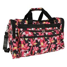 This grab-and-go bag gives you a structured shape and vibrant patterned exterior to fit your lifestyle and express your personality. It features a detachable and adjustable shoulder strap, two carry handles, two front zipper pockets, two side zipper pockets, a top zipper opening, and a rear strap that slides over a luggage handle. Color: Multicolor.  Pattern: floral. Kids Gym, Go Bags, Kids Pattern, Travel Duffel, Fire Nails, Travel Tote, Tropical Flowers, Pattern Floral, Duffel Bag