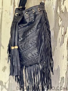 Handmade Gypsy Dream Drawstring Fringed Leather Boho Bag – Dreamtime Boho Chic Fringe Hobo Bag For Travel, Chic Travel Hobo Bag With Fringe, Chic Travel Bucket Bag With Fringe, Bohemian Leather Hobo Bag With Tassels, Leather Fringe Pouch Bag, Leather Hobo Bag With Tassels, Leather Hobo Bag With Tassels In Tote Shape, Bohemian Leather Bag With Tassels, Bohemian Woven Leather Crossbody Bag