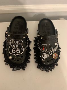 Made to Order Custom Platform Shoes, Custom Made Crocs, Cute Shoes Black Women, Punk Crocs, Customized Crocs Shoes, Bedazzled Shoes Diy, Bedazzled Shoes, Crocs Fashion, Pretty Shoes Sneakers