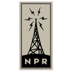 an image of a radio tower with lightning coming out of it's top and the words n p r above it