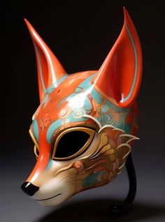 The Mystical Colorful Fox Mask is a handmade work of art that celebrates the love of animals through its detailed and vibrant design. Capturing the mystical and playful essence of the fox, this mask combines traditional and contemporary elements, reflecting a deep respect and admiration for the beauty of fauna. With a glossy finish and meticulously hand-applied colors, each piece is unique, showcasing the artisan's commitment and passion for nature. All models are made in Italy and France ⬇️  an Fantasy Mask Design, Fox Masquerade Mask, Modern Mask, Fox Masks, Japanese Fox Mask, Cool Mask, Traditional Mask, Noh Mask, Kitsune Mask