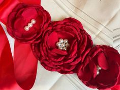 Sash Elegant Bridal Belt With Flower Decoration, Elegant Handmade Flower Sashes For Party, Elegant Sashes With Handmade Flowers For Party, Flower Belt, Satin Flowers, Red Flower, Reborn Dolls, Bridal Accessories, Red Flowers