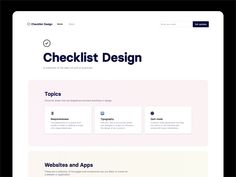 the checklist design website is displayed on a tablet screen with other items in it