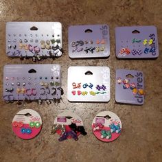 Lot Of Girls Claire's And Justice Earrings All New! All Earrings Are New, One Set Is Not A Complete Set But All Others Are. Tons Of Earrings!! Claire’s Accessories, Claires Earrings, Rainbow Choker, Claire's Accessories, Childhood Memories 2000, Unicorn Charm, Glitter Pumpkins, Cat Earrings Studs, Kids Accessories Jewelry