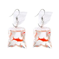 PRICES MAY VARY. ♥ YOU WILL BE THE FOCUS OF YOUR NEXT PARTY -Dress this funny fish in bag earrings with a boxy sweatshirt(for the perfect casual-slay-look) or with a deep plunge fitted dress and strappy heels(for a glam-feminine-look). Either way this unique earrings for girls, will look stunning on anyone! ♥ YOUR WARDROBE IS WAITING FOR THIS FISH EARRINGS - This resin earring for women will be a hot addition to your wardrobe. Featuring funny and unique , The red resin fish in the clear bag is l Gay Earrings, Lesbian Earrings, Fish Goldfish, Weird Earrings, Plant Style, Cool Earrings, Quirky Earrings, Hammered Hoop Earrings, Funky Earrings