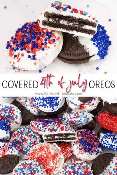 oreo cookies decorated with red, white and blue sprinkles