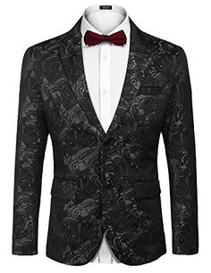 COOFANDY Mens Floral Tuxedo Jacket Slim Fit Luxury Blazer Wedding Party Prom Dinner Suit Jacket Black Prom Suit, Black Prom Suits, Floral Tuxedo, Luxury Blazer, Camo Hunting Jacket, Adidas Trefoil Hoodie, Blazer Wedding, Prom Dinner, G Star Men