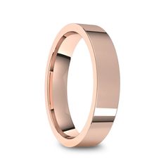 a rose gold wedding ring with a flat surface on the outside and an angled edge