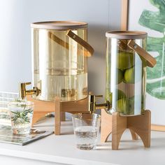 Glass Drinks Dispenser - Living Simply House Kitchen With Water Dispenser, Cafe Utensils, Glass Water Dispenser, Drinks Dispenser, Bar Business, Gold Drinks, Pretty Alcoholic Drinks, Living Simply, Catering Ideas Food