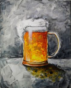 a painting of a beer mug on a table