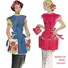 two women in dresses with matching hats and purses, one wearing a red dress