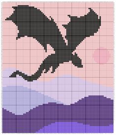 a cross stitch pattern with an image of a bird flying in the sky