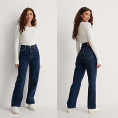 Levi's Highest High Rise Yet The Ribcage Jeanwith Its Soaring 12-Inch Risehas Become A Hip-Slimming, Waist-Defining, Leg-Lengthening Obsession This Fit Will Show Off Your Figure And Make You Feel As Amazing As You Look Sustainably Made With Tencel Fabric For Reduced Environmental Impact Style # 726930072 Color: Noe Dark Mineral - Dark Indigo Slim Through Your Hip Straight Leg Opening: 17" Super High Rise: 12" (Front) 79% Cotton, 21% Tencel Lyocell Midweight Button Fly 5-Pocket Styling High Rise Jeans Outfit, Dark Jeans Outfit, Straight Dark Jeans, Business Casual Jeans, Straight Jeans Outfit, High Waisted Jeans Outfit, Straight Leg Jeans Outfits, Jeans Outfit Winter, Straight Ankle Jeans